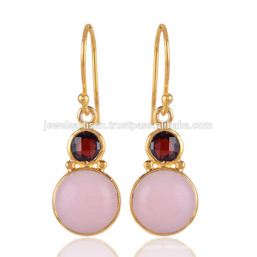 Pink Opal y granate hechos a mano 925 de plata 18K amarillo Vermeil pendientes al mejor precio